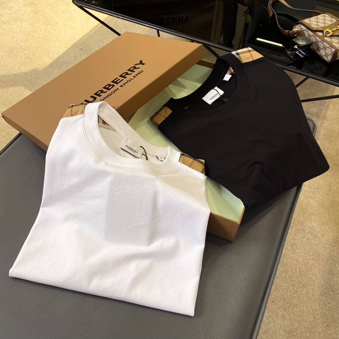 Burberry BBR 巴宝莉 侧边格纹拼接棉质宽松短袖T 恤衫