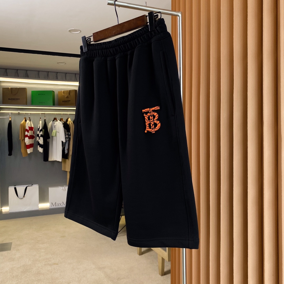 BBR Burberry 🅱️ Pantalones cortos sueltos de terciopelo de algodón con logo exclusivo de TB bordado con patrón de tigr…