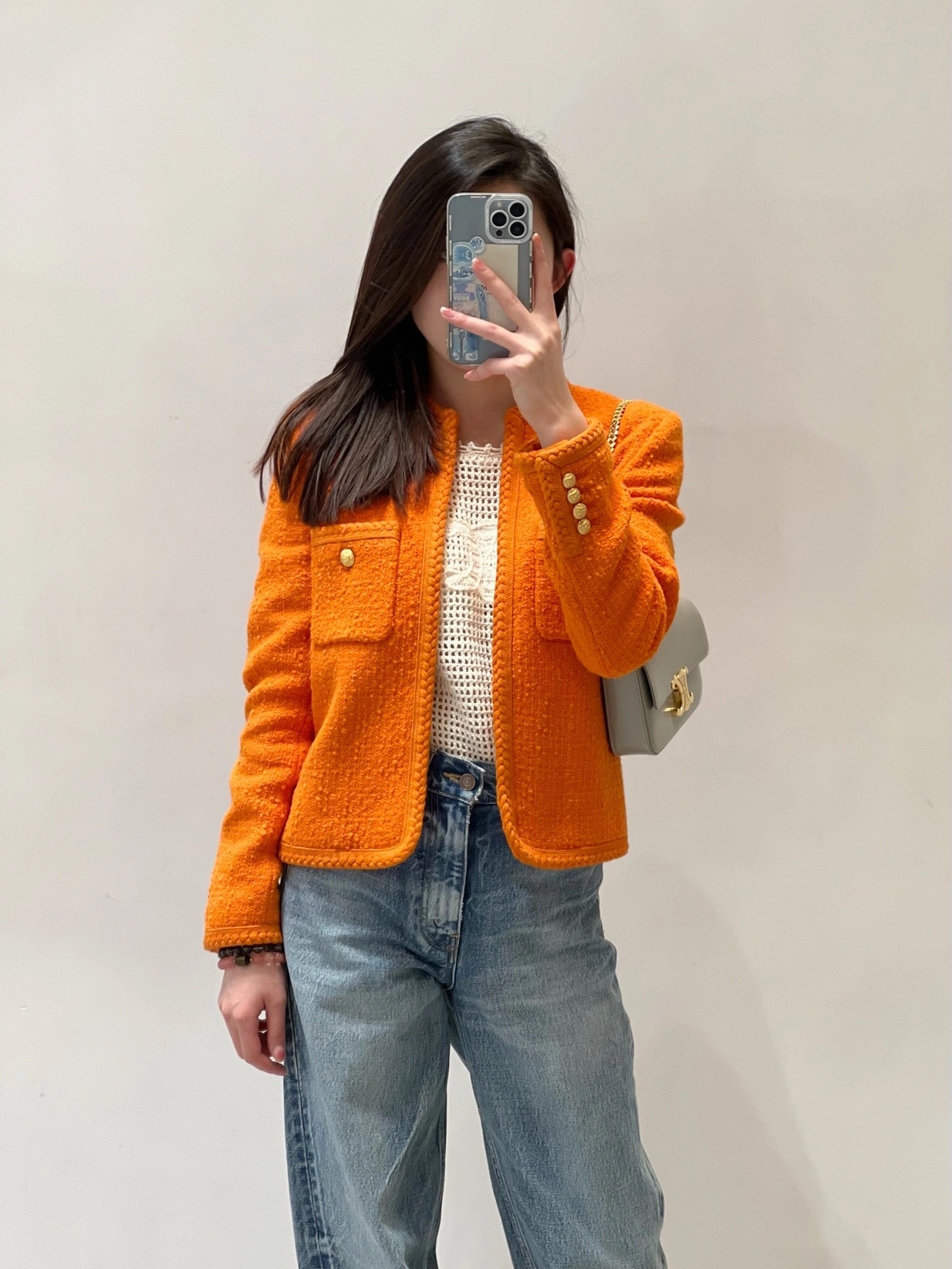 CELINE CHAIN SHOULDER 20.5CM BAG 197993灰色/金扣