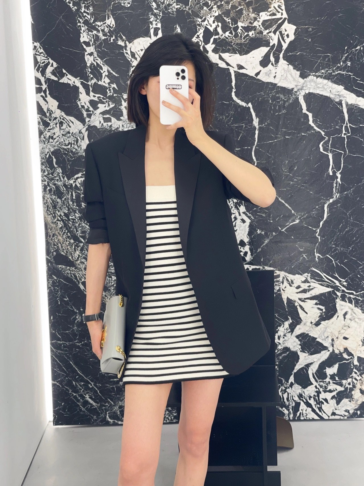 CELINE CHAIN SHOULDER 20.5CM BAG 197993灰色/金扣