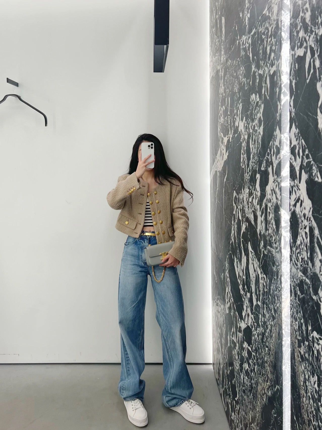 CELINE CHAIN SHOULDER 20.5CM BAG 197993灰色/金扣