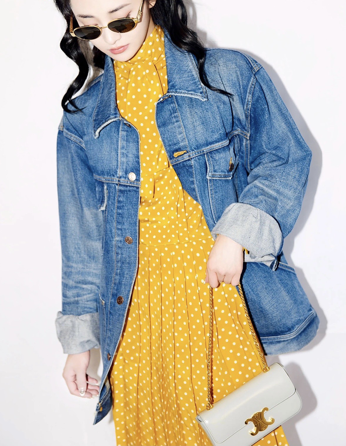 CELINE CHAIN SHOULDER 20.5CM BAG 197993灰色/金扣