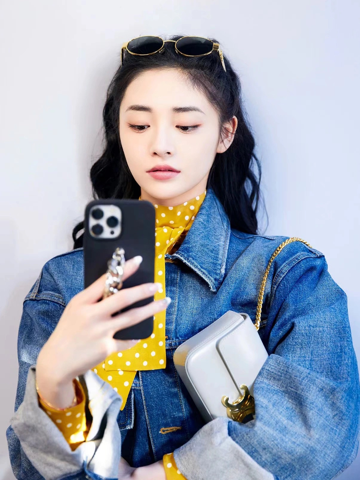 CELINE CHAIN SHOULDER 20.5CM BAG 197993灰色/金扣