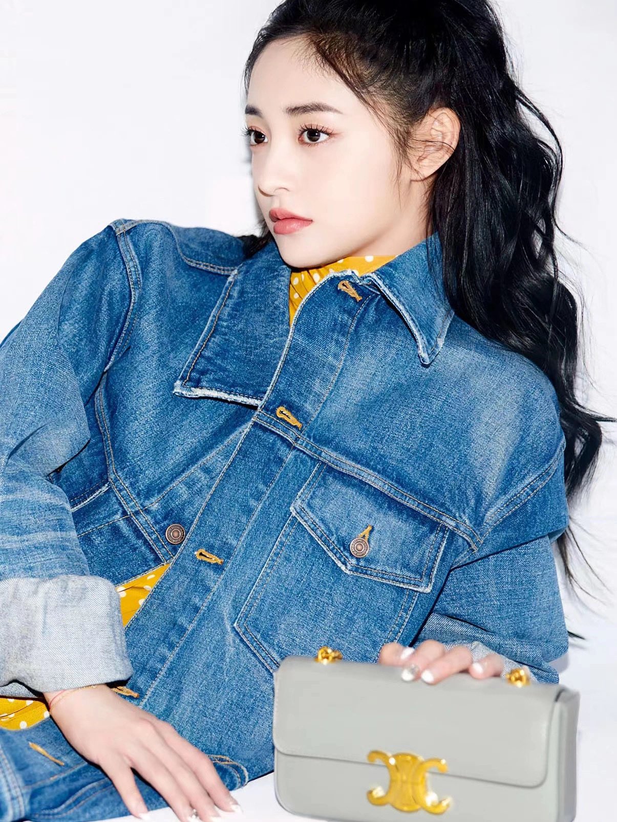 CELINE CHAIN SHOULDER 20.5CM BAG 197993灰色/金扣