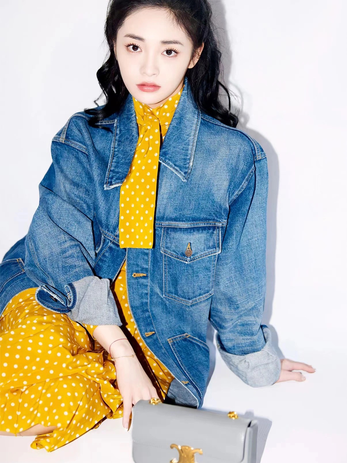 CELINE CHAIN SHOULDER 20.5CM BAG 197993灰色/金扣