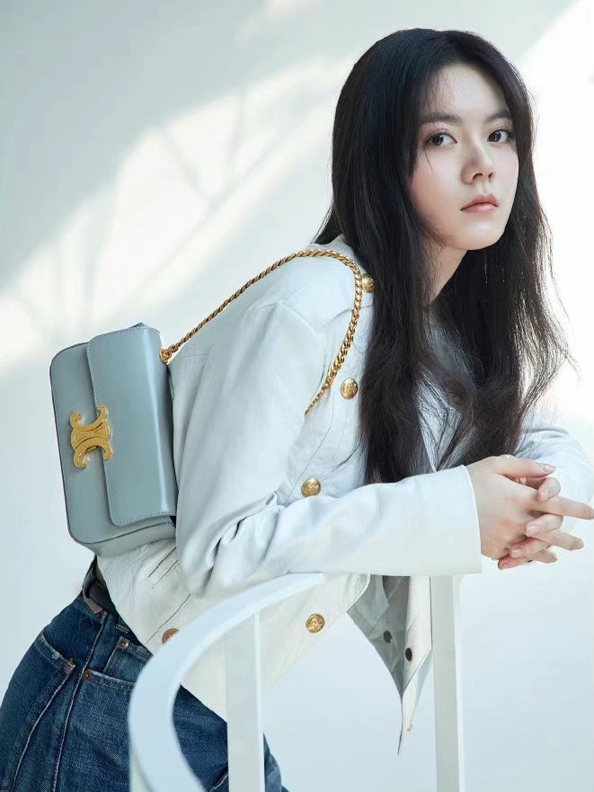 CELINE CHAIN SHOULDER 20.5CM BAG 197993灰色/金扣