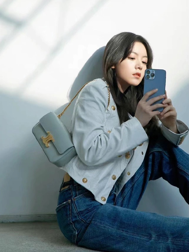 CELINE CHAIN SHOULDER 20.5CM BAG 197993灰色/金扣