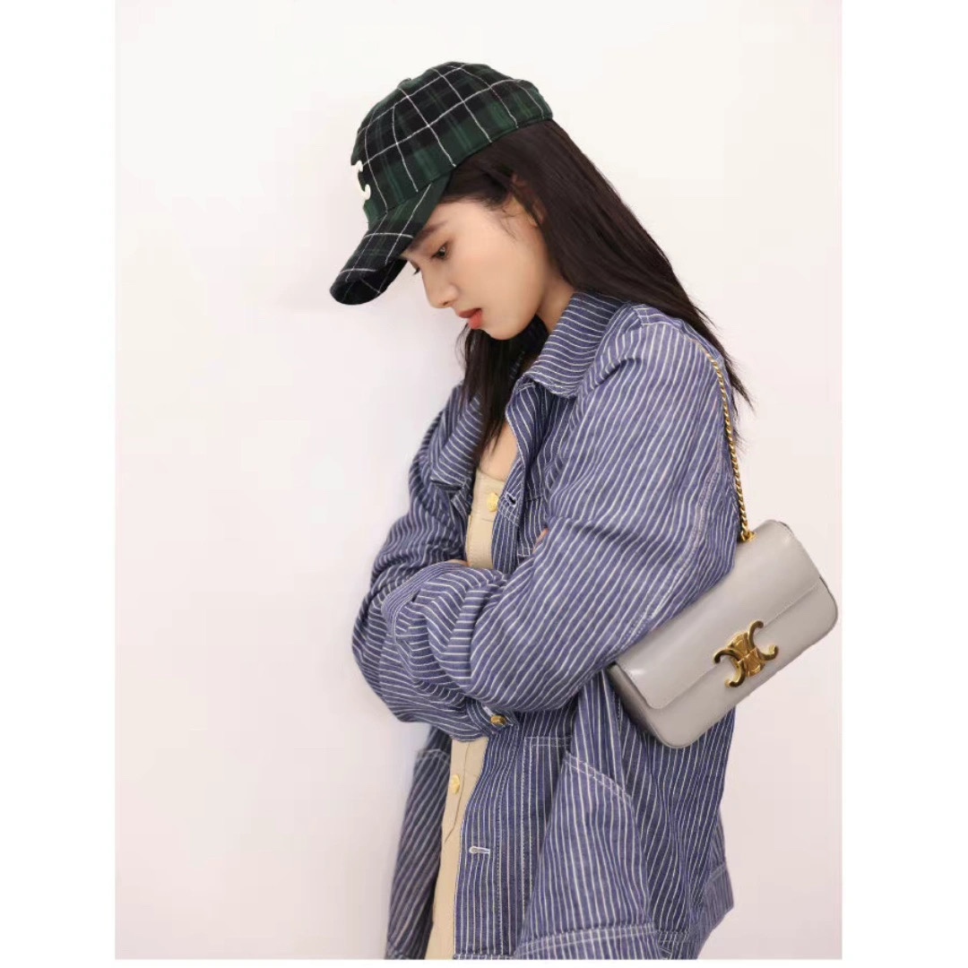 CELINE CHAIN SHOULDER 20.5CM BAG 197993灰色/金扣