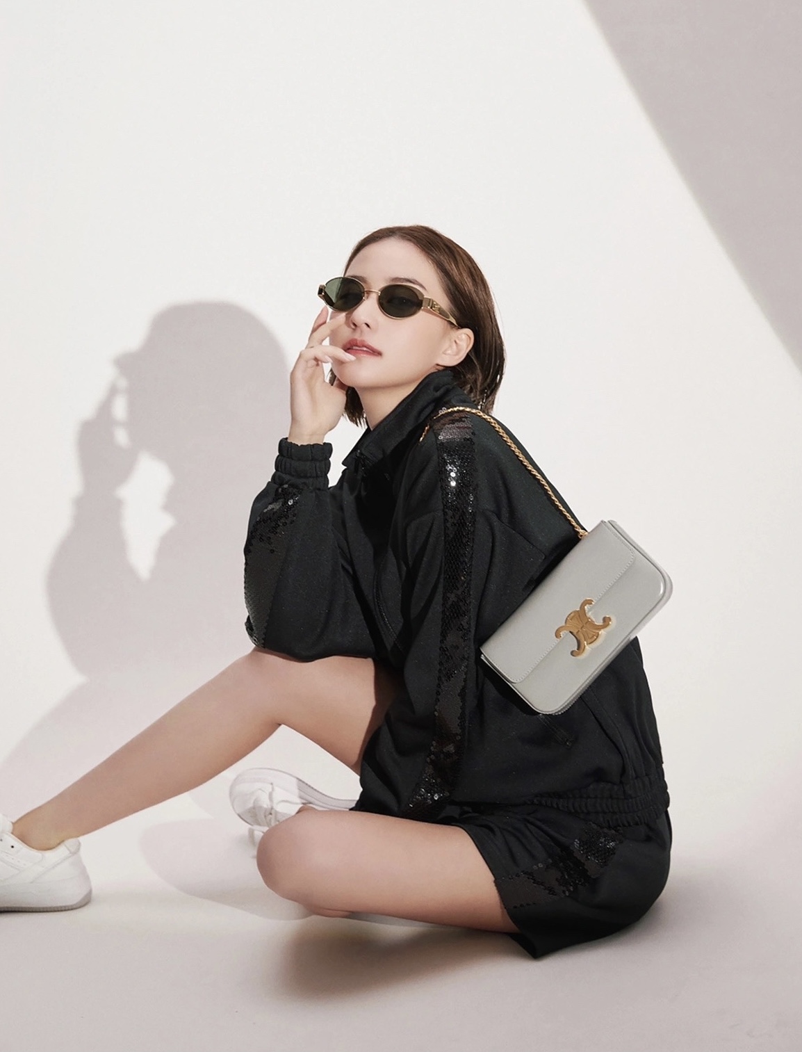 CELINE CHAIN SHOULDER 20.5CM BAG 197993灰色/金扣