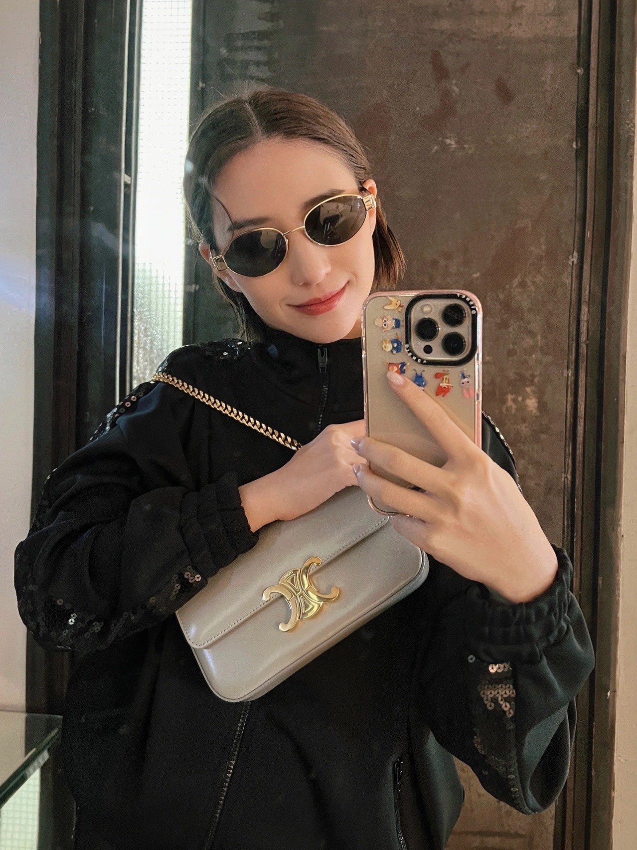 CELINE CHAIN SHOULDER 20.5CM BAG 197993灰色/金扣