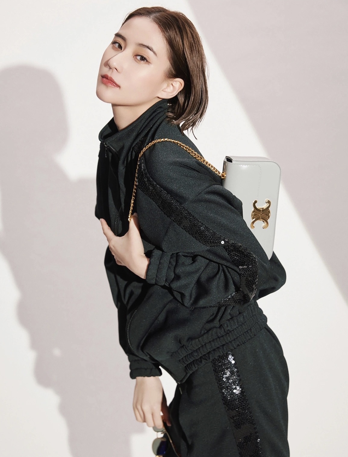 CELINE CHAIN SHOULDER 20.5CM BAG 197993灰色/金扣