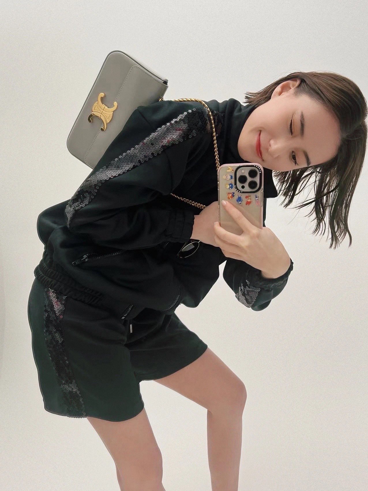 CELINE CHAIN SHOULDER 20.5CM BAG 197993灰色/金扣