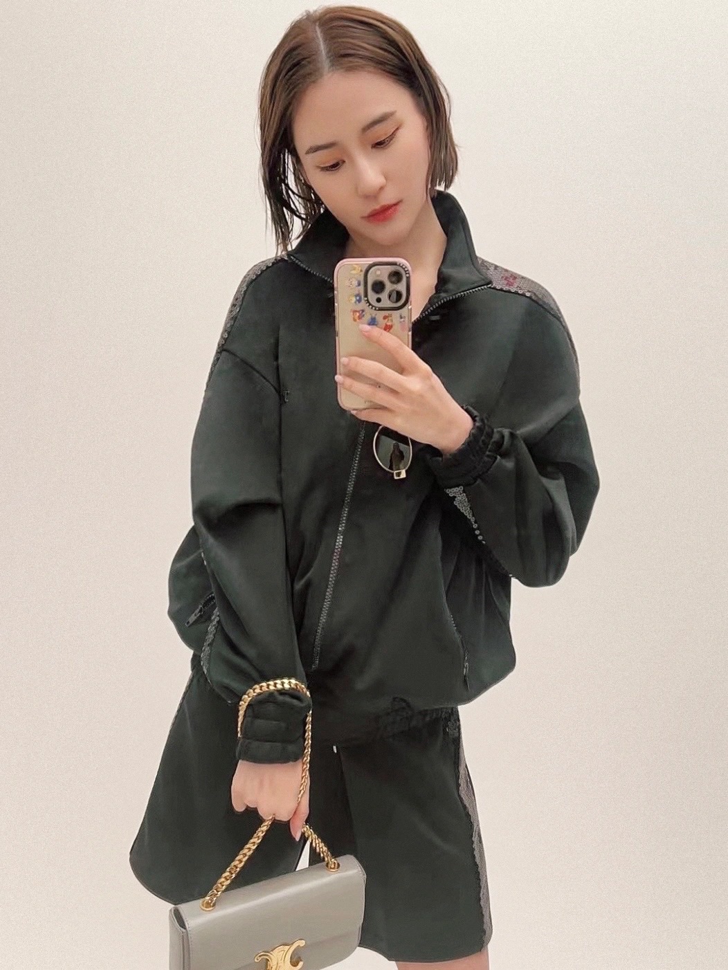 CELINE CHAIN SHOULDER 20.5CM BAG 197993灰色/金扣