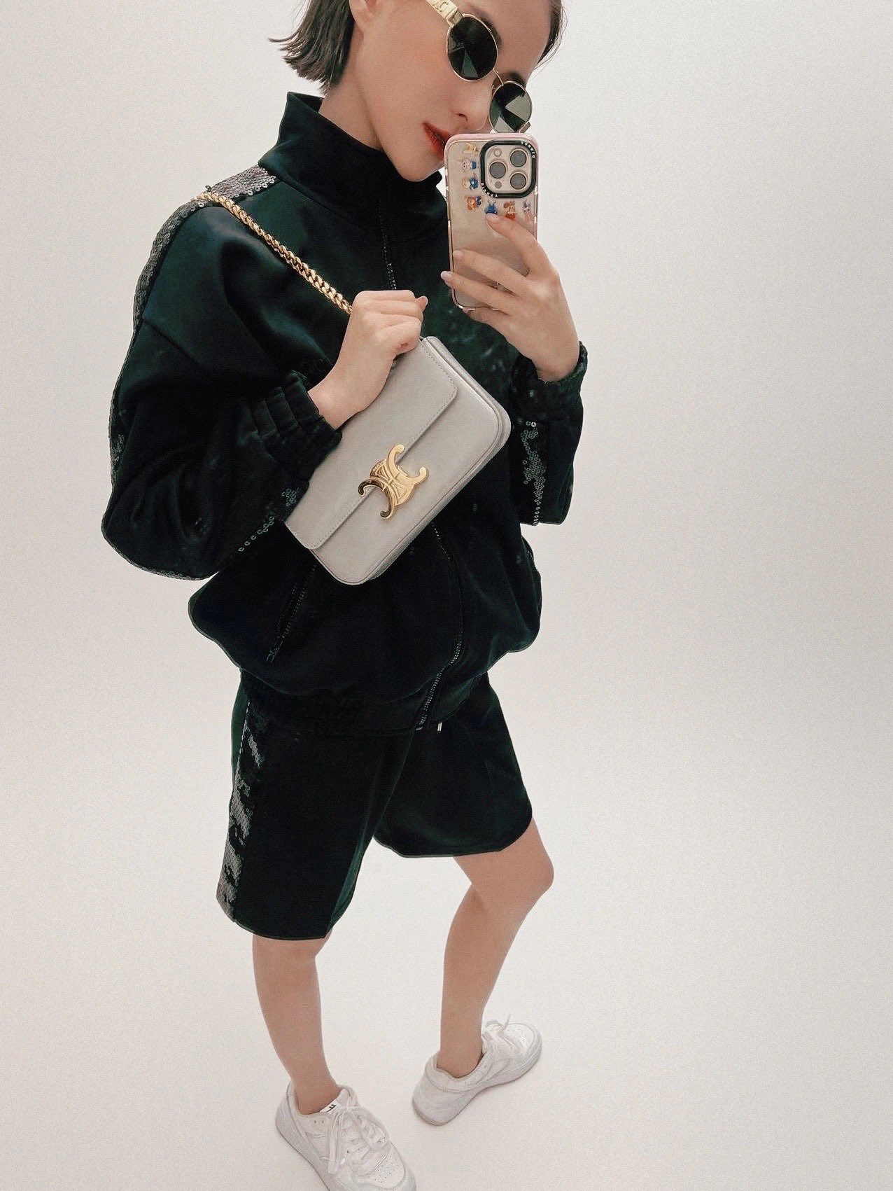 CELINE CHAIN SHOULDER 20.5CM BAG 197993灰色/金扣