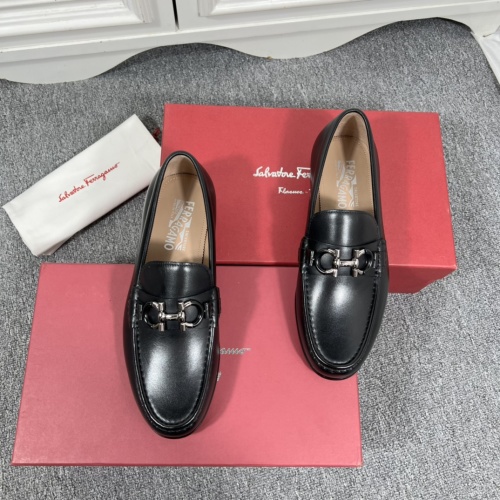 Salvatore Ferragamo Men's Black Leather Loafers with Iconic Buckle