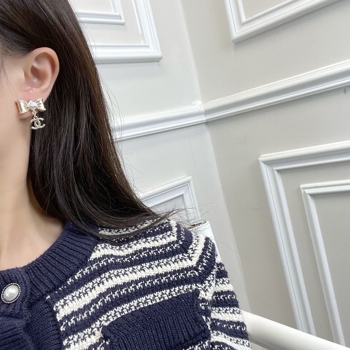 新款☑️CHANEL香奈儿双c蝴蝶结耳钉耳环