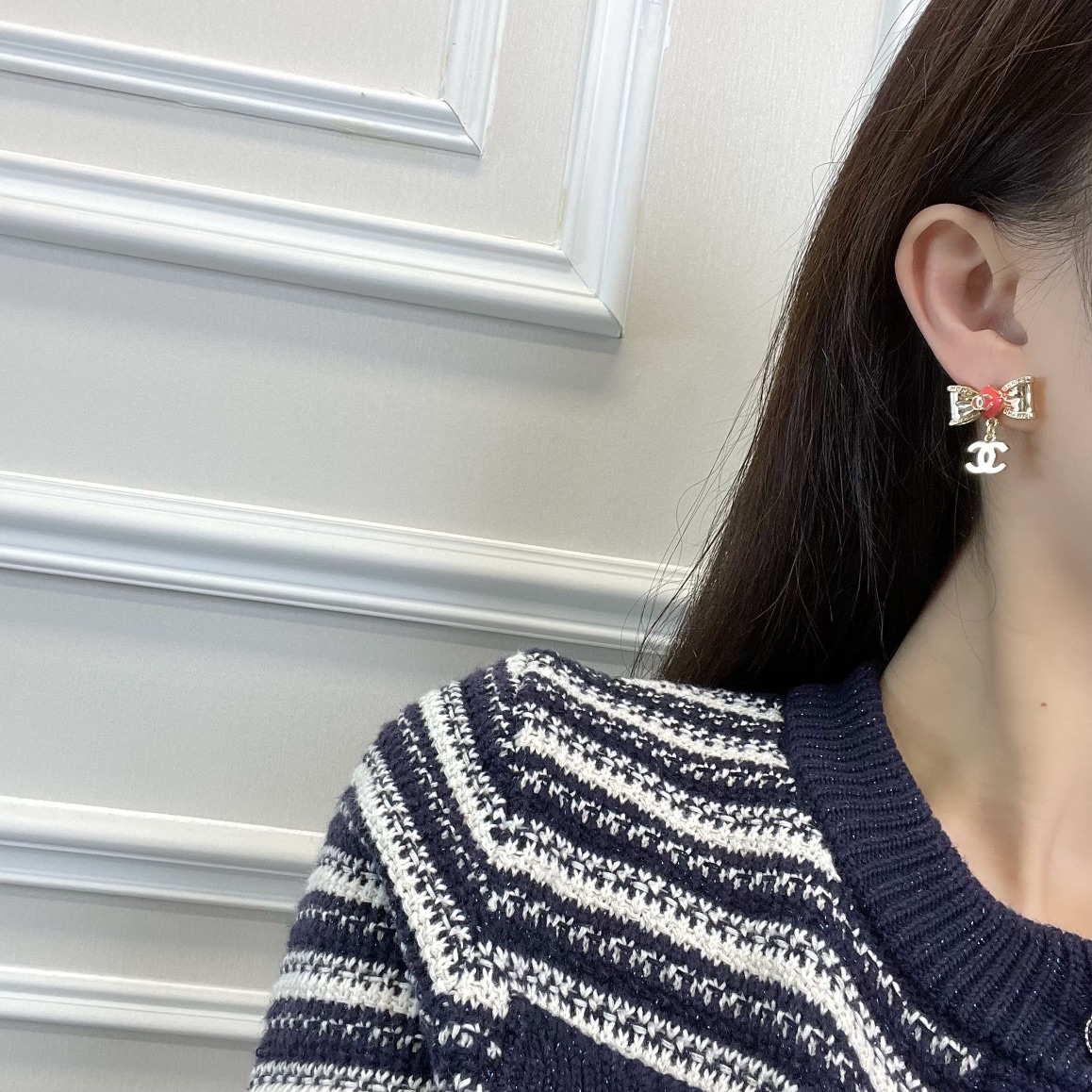 新款☑️CHANEL香奈儿双c蝴蝶结耳钉耳环