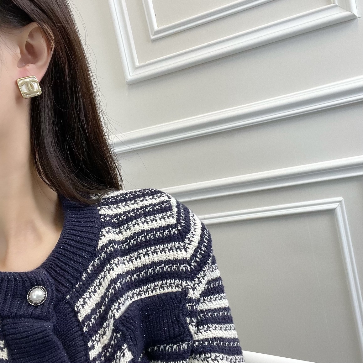 新款☑️CHANEL香奈儿双c方形黑白耳钉耳环