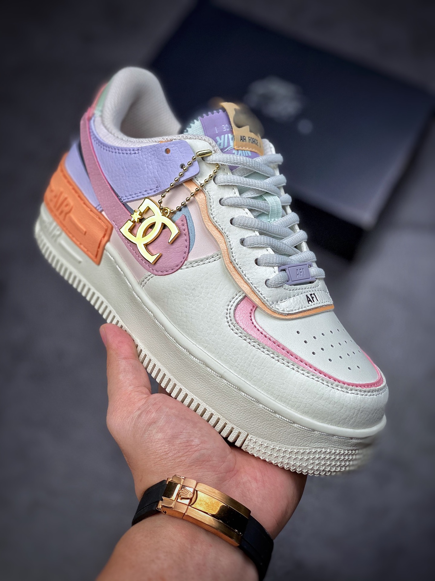200 Air Force 1 Shadow 多彩拼接 轻量增高低帮百搭板鞋”拼接马卡龙” CI0919-111