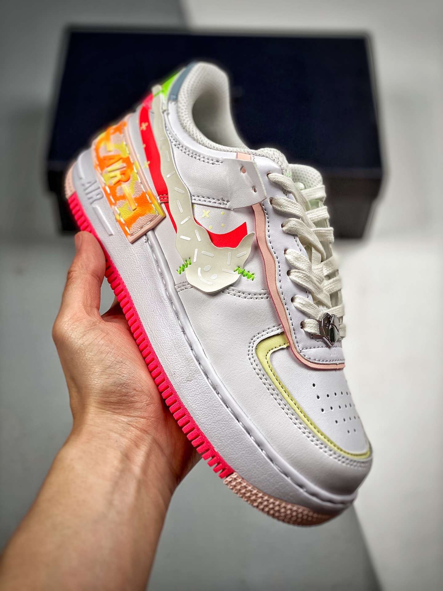 -3 NikE Air Force 1 Mosaico Macaron Zapatilla casual de caña baja con aumento de altura ligero y versátil "Mosaico Maca…
