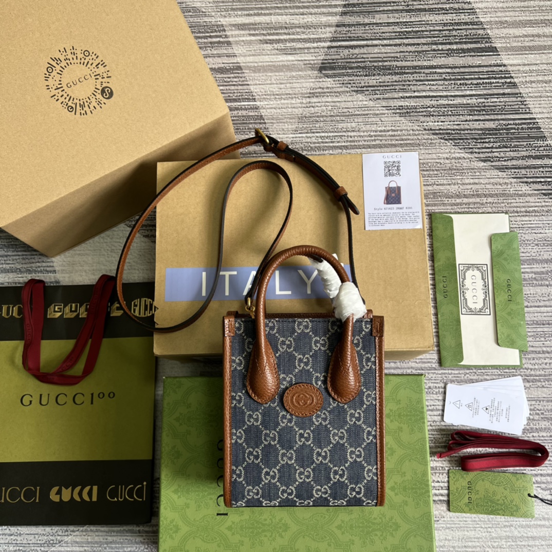 GUCCI 丹寧牛仔 迷你托特包