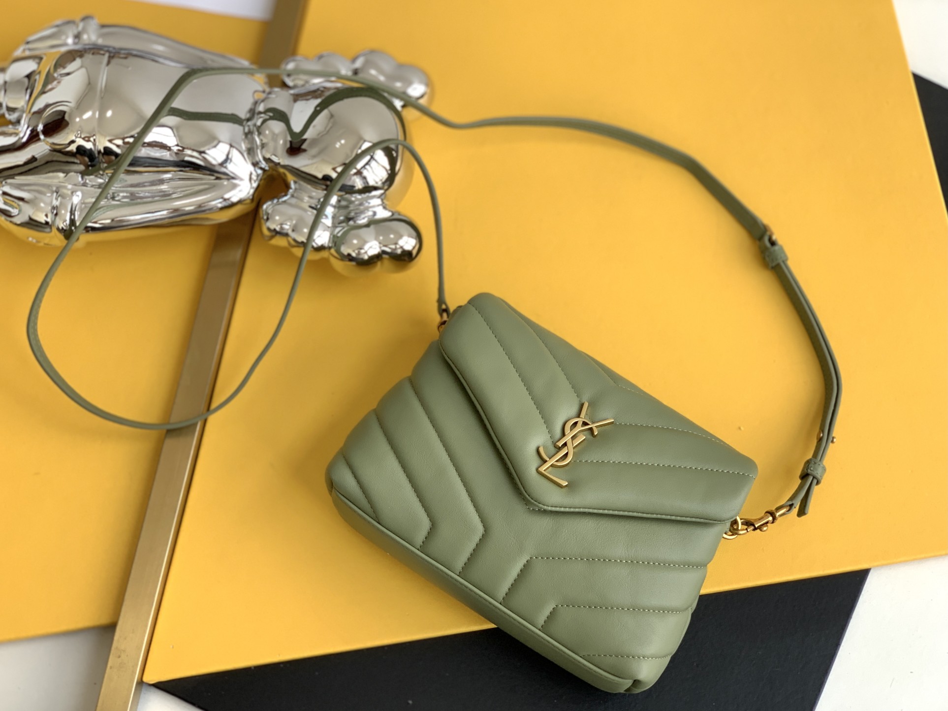 YSL Crossbody Bag Front Flap Calfskin Adjustable Strap Zipper Pocket Card Slot