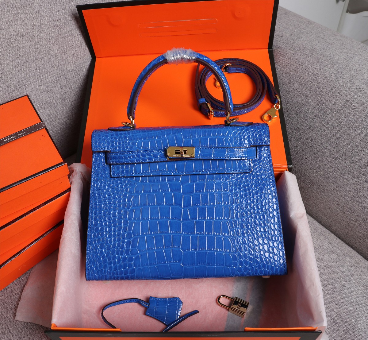 Hermes Kelly Handbags Crossbody & Shoulder Bags Blue Calfskin Cowhide Mini