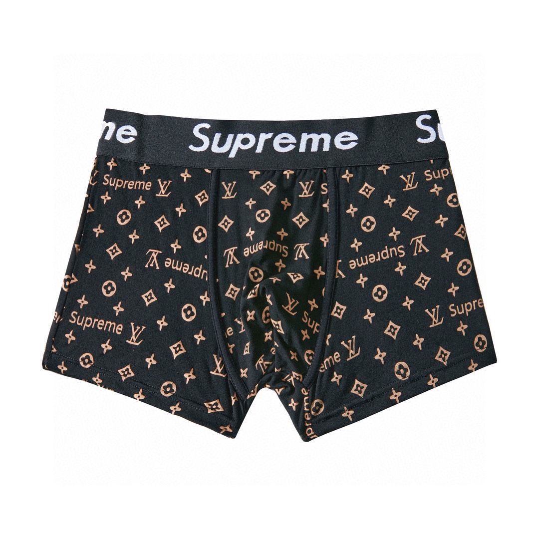 LVxSuPreme联名louisvuitton满印老花logo礼盒三条装内裤louisvuittons