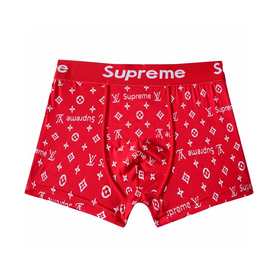 LVxSuPreme联名louisvuitton满印老花logo礼盒三条装内裤louisvuittons