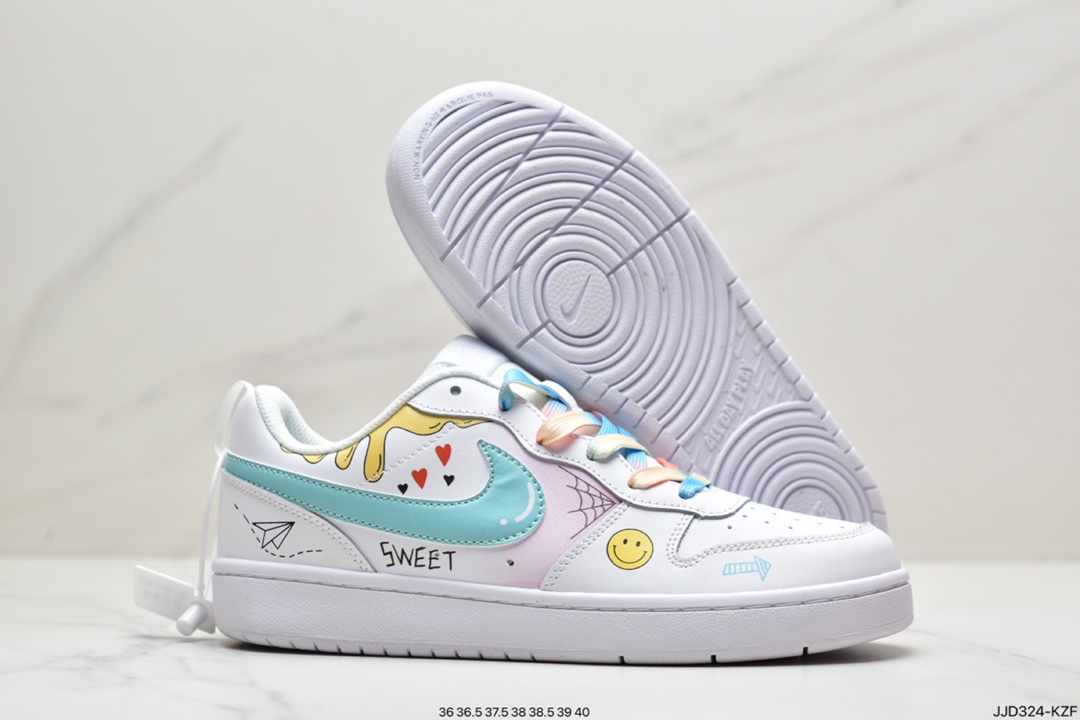 130 耐克Nike Court Borough Low 2”Grey/White/Lake Blue”学院系列休闲运动皮革板鞋BQ5448-117