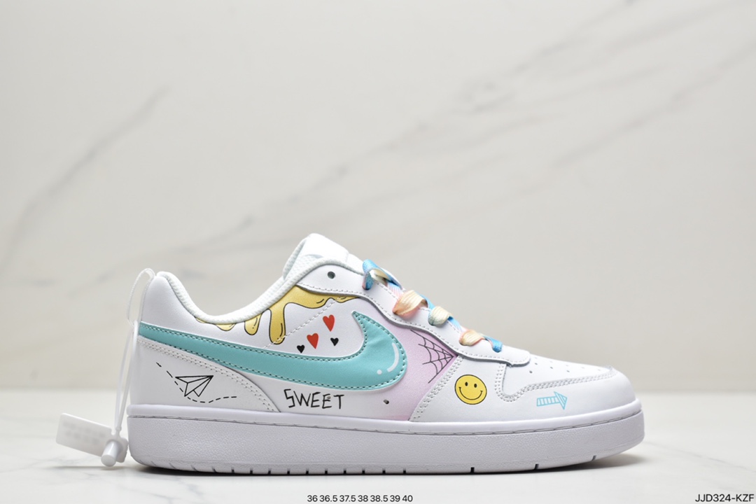 130 耐克Nike Court Borough Low 2”Grey/White/Lake Blue”学院系列休闲运动皮革板鞋BQ5448-117