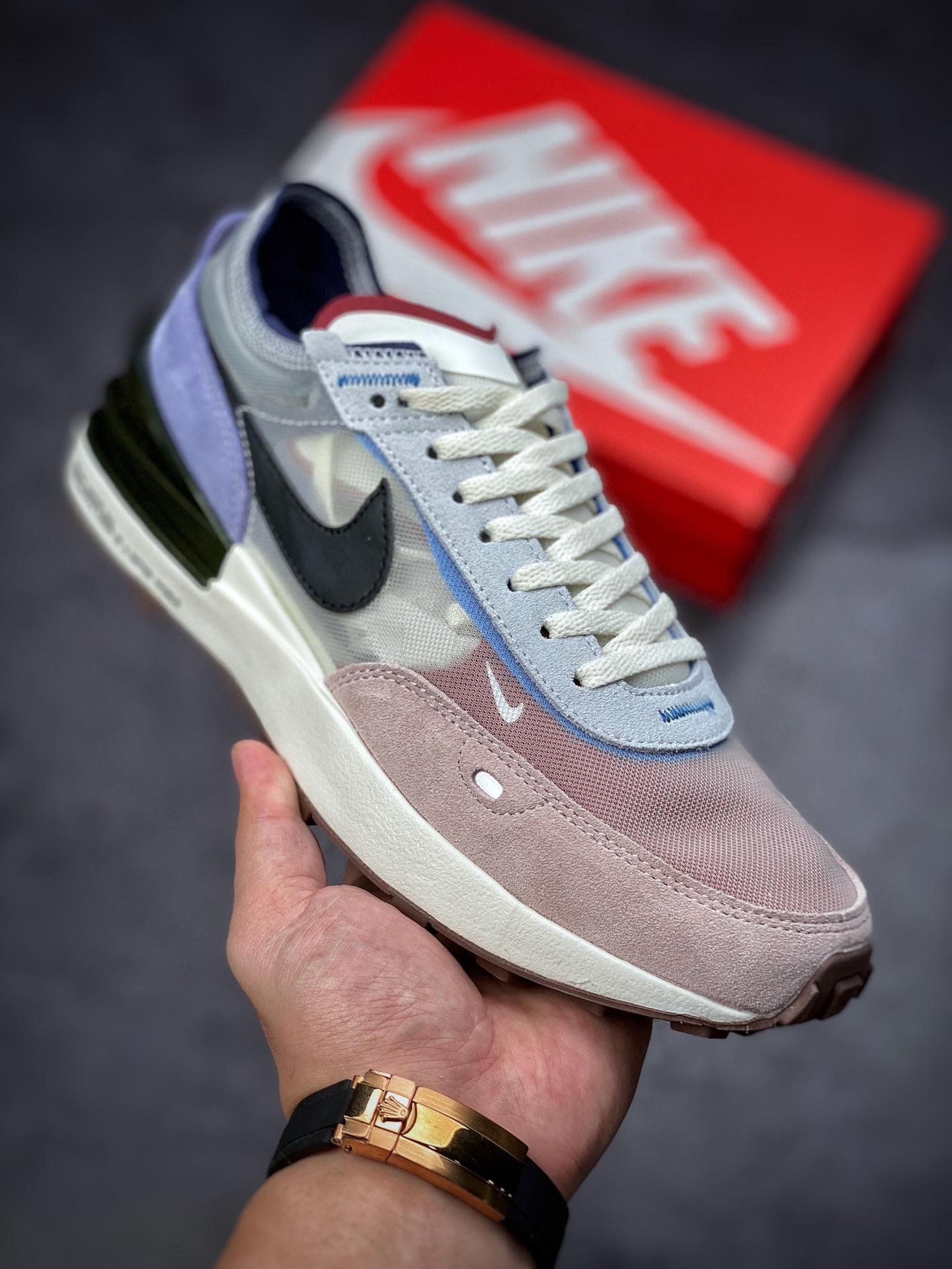 220 Nike Waffle One 低帮跑步鞋 黑粉紫 DM5446-701