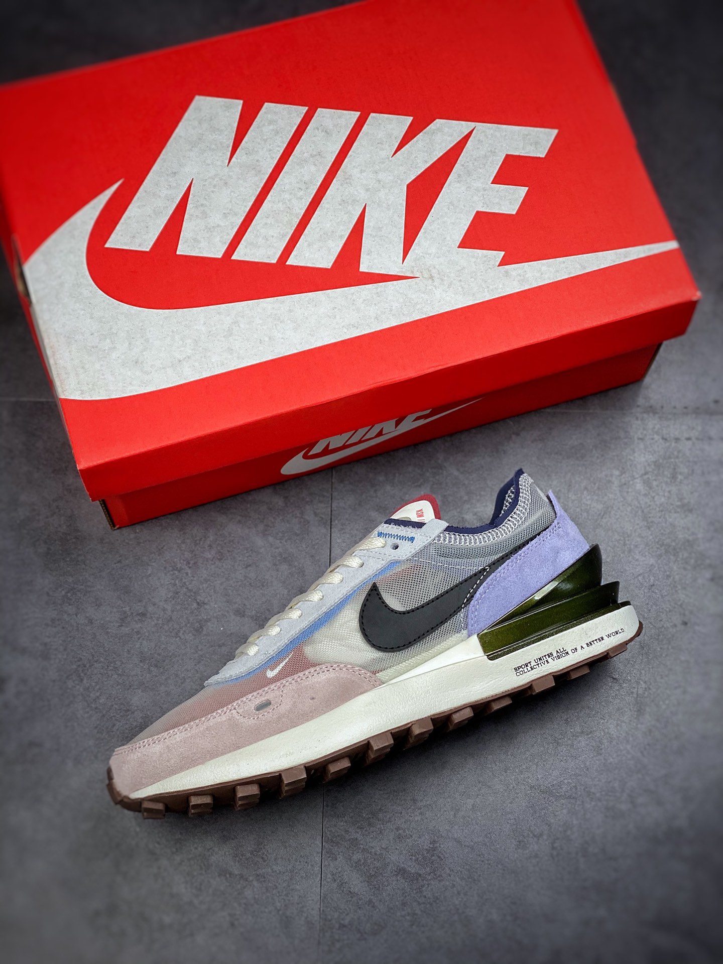 220 Nike Waffle One 低帮跑步鞋 黑粉紫 DM5446-701
