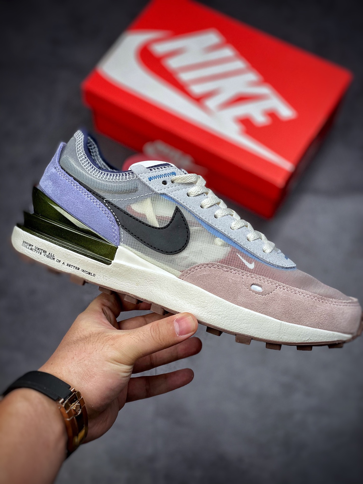 220 Nike Waffle One 低帮跑步鞋 黑粉紫 DM5446-701