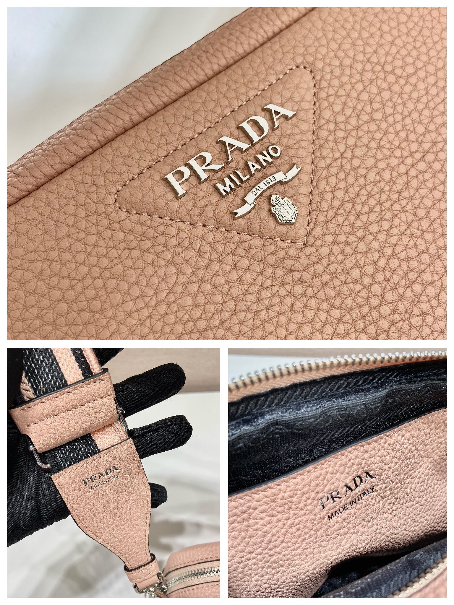 PRADA普拉达进口鹿皮纹牛皮肩背包1BD082