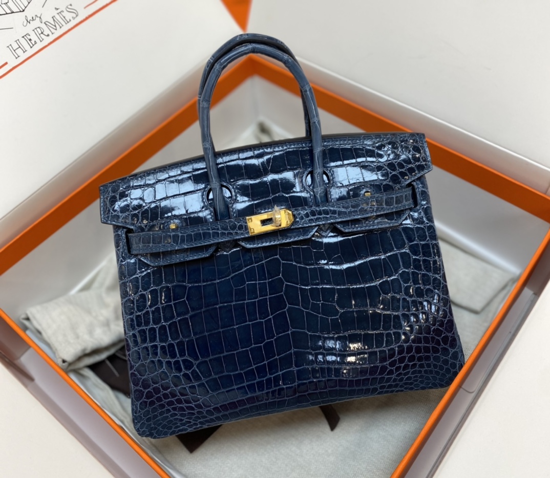 Hermes Birkin Bags Handbags Blue Crocodile Leather