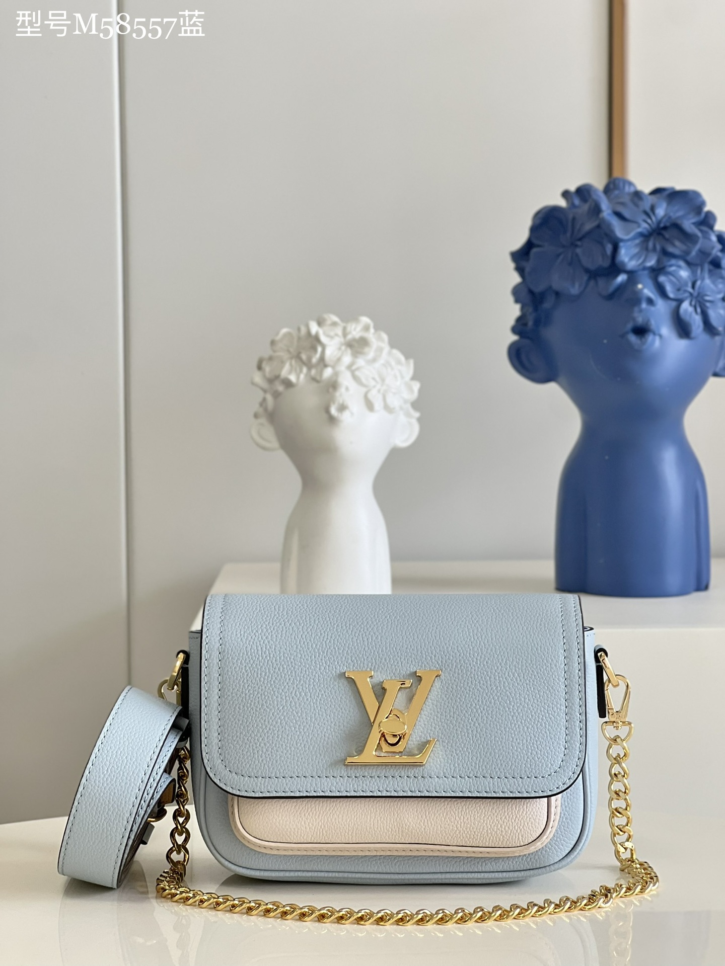 Louis Vuitton LV Lockme Tender Bags Handbags Blue Calfskin Cowhide Chains M58557