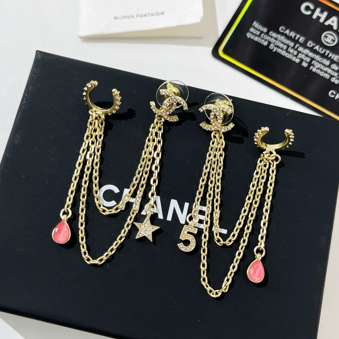新款☑️CHANEL香奈儿流苏5字星星耳钉耳夹