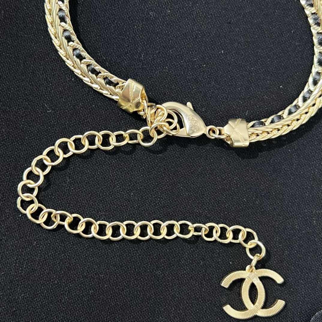新款☑️CHANEL香奈儿双c黑皮绳腰链