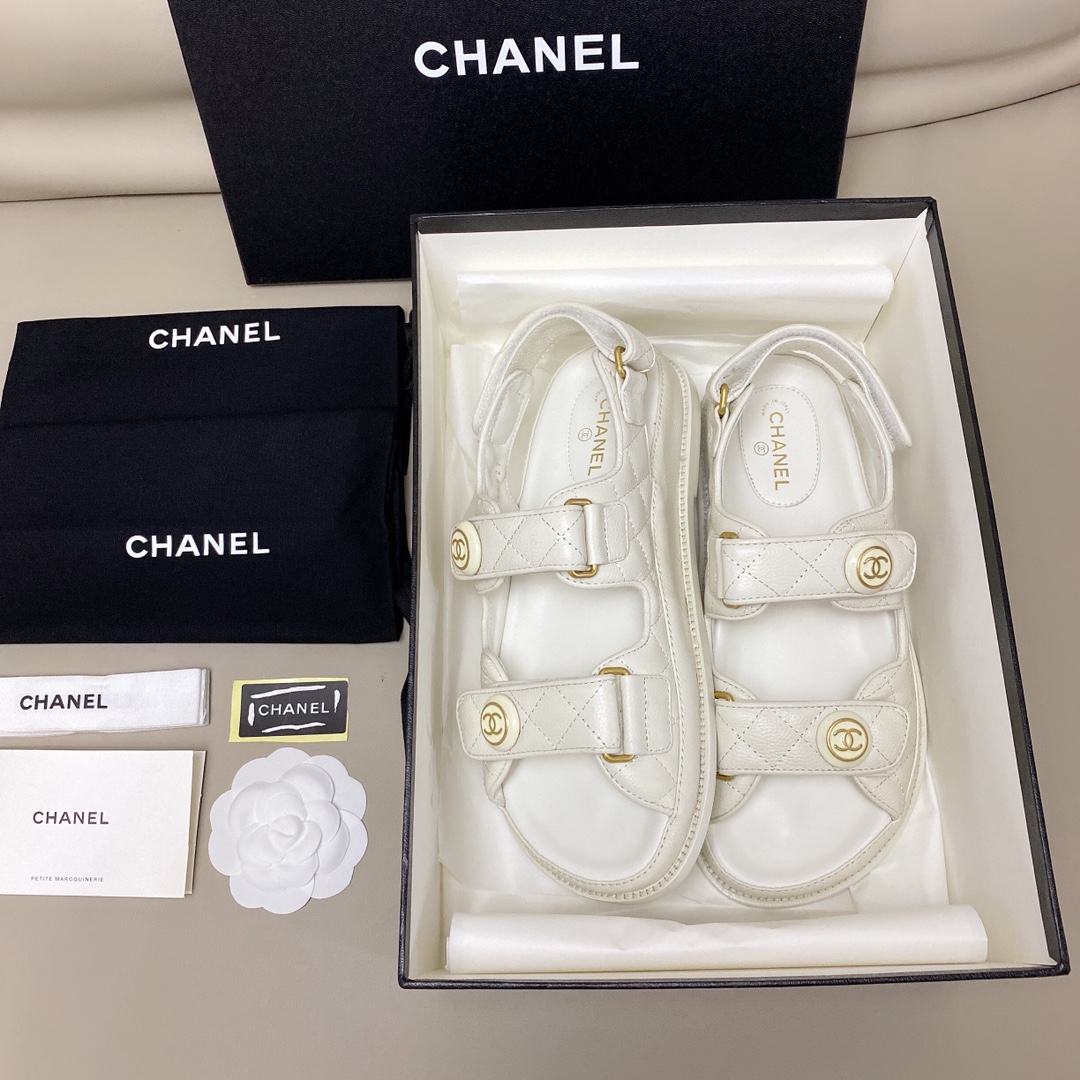 Chanel Shoes Sandals Top quality Fake
 Black Lychee Pattern Gold Hardware Calfskin Cowhide Genuine Leather Sheepskin Beach