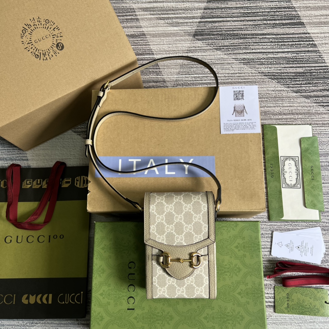 GUCCI 馬銜扣 長方形盒子手機包 可調節肩帶