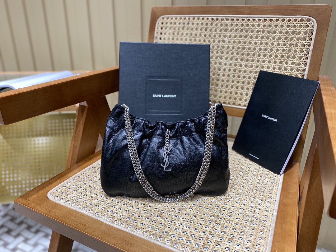 Saint laurent Ysl 专柜新款云朵型腋下链条包 681632黑色银扣
