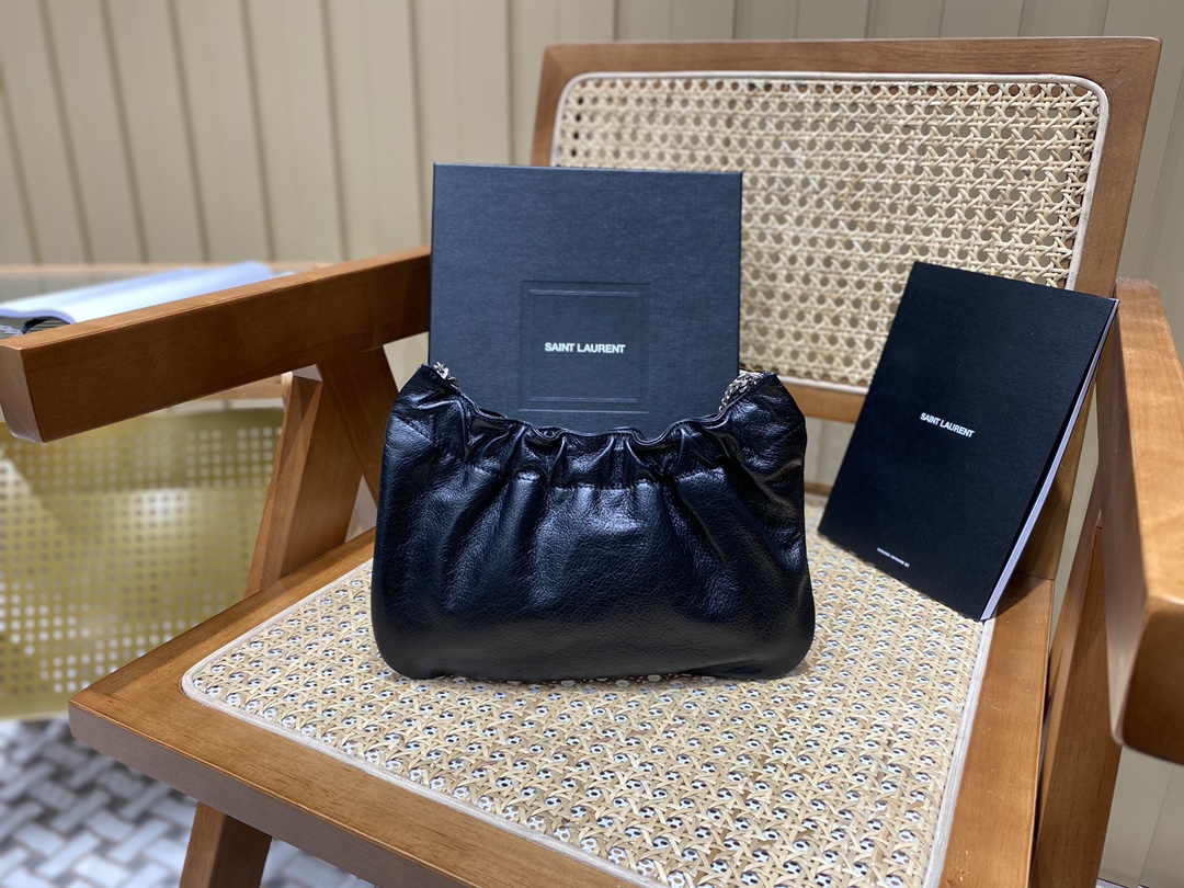 Saint laurent Ysl 专柜新款云朵型腋下链条包 681632黑色银扣