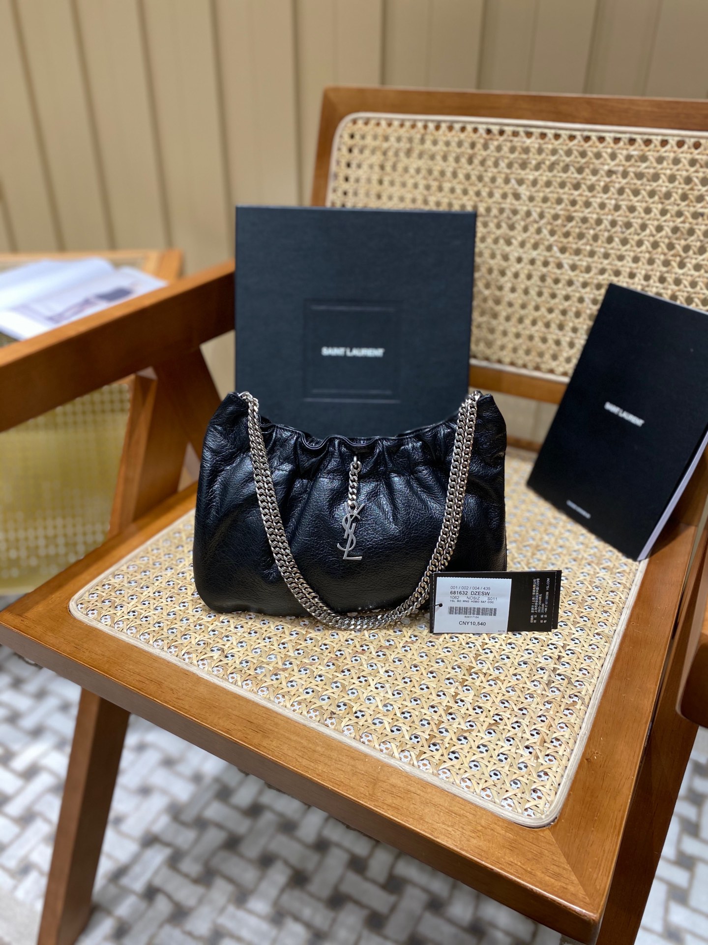 Saint laurent Ysl 专柜新款云朵型腋下链条包 681632黑色银扣