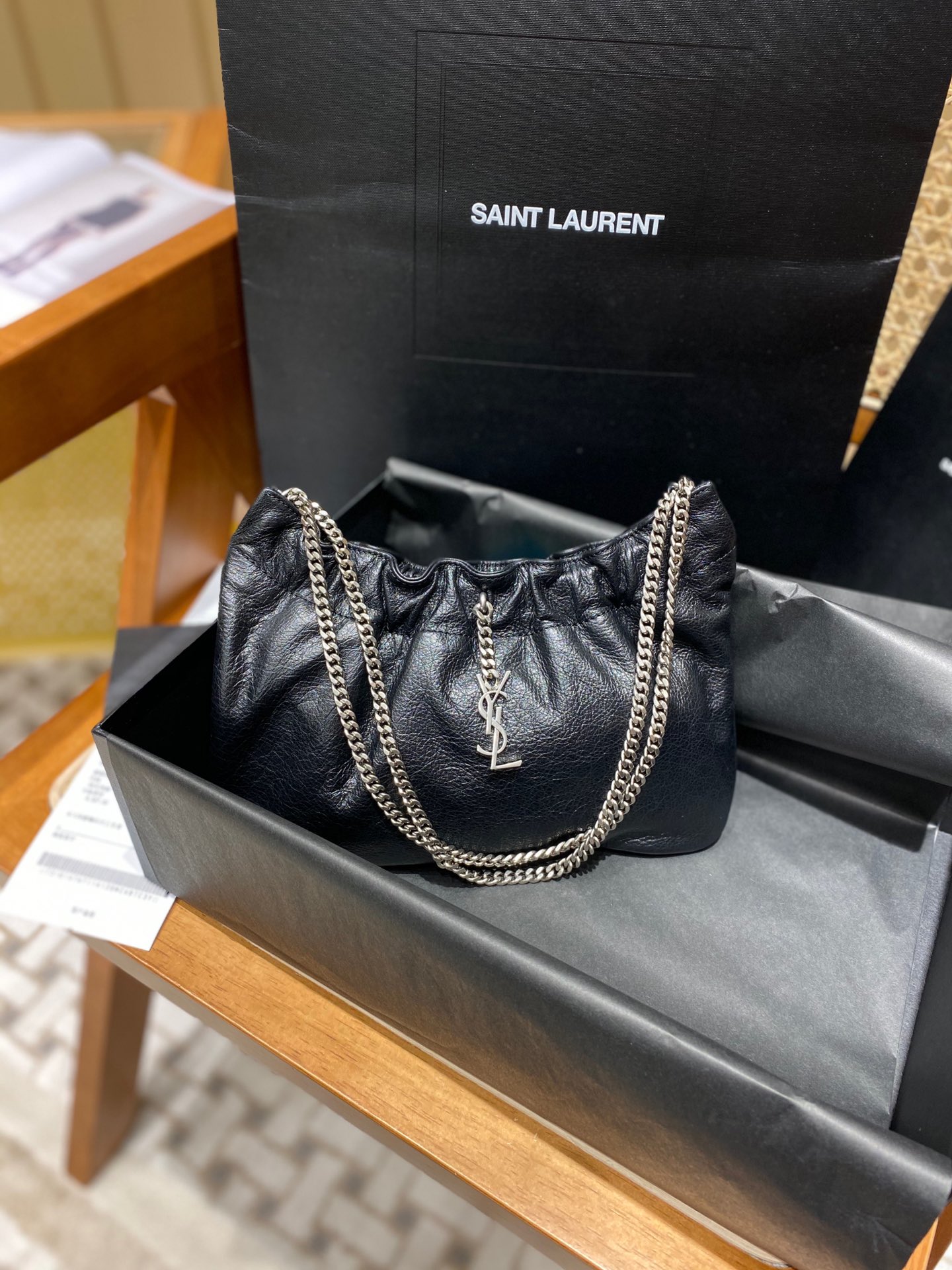 Saint laurent Ysl 专柜新款云朵型腋下链条包 681632黑色银扣