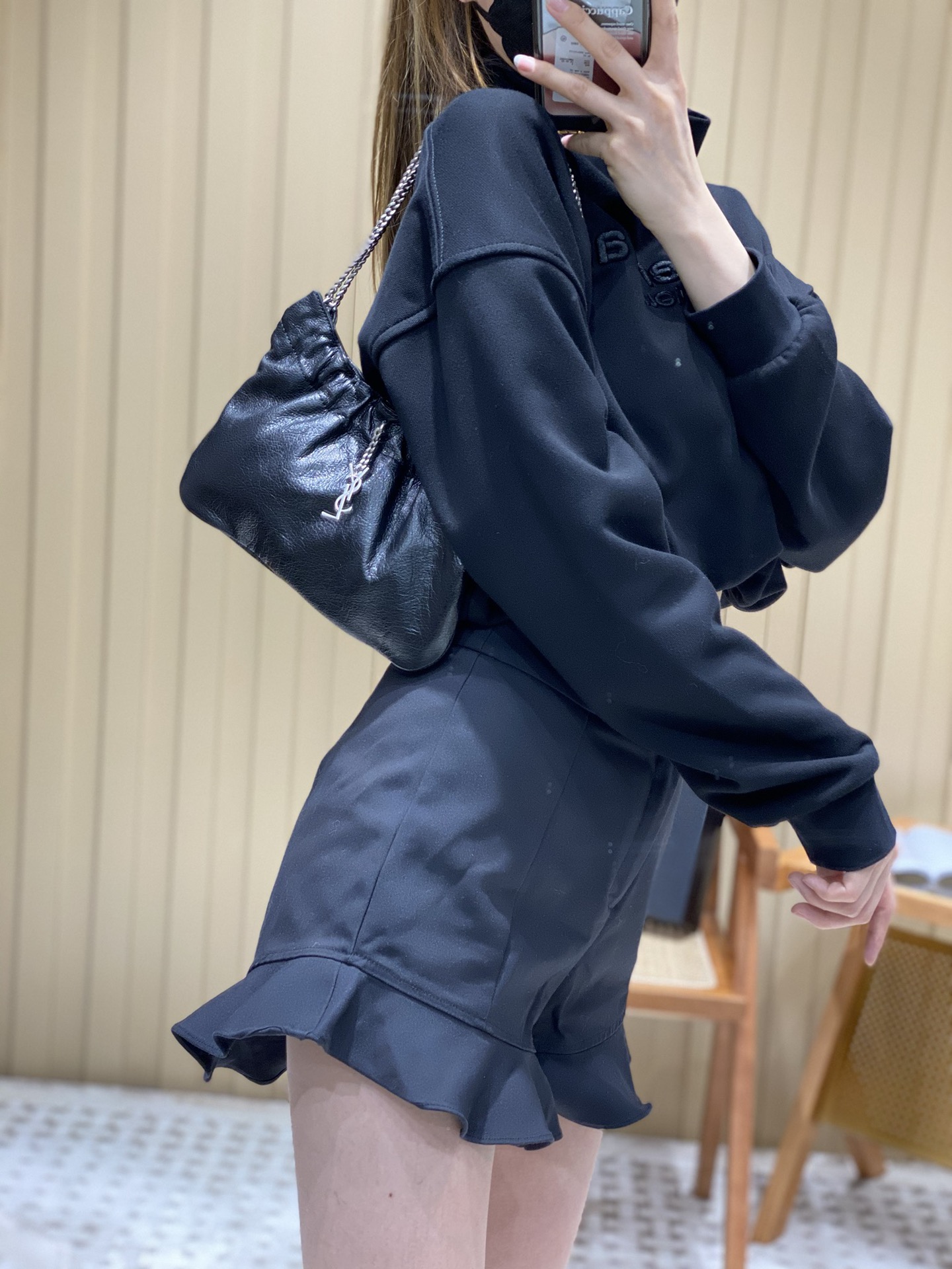 Saint laurent Ysl 专柜新款云朵型腋下链条包 681632黑色银扣