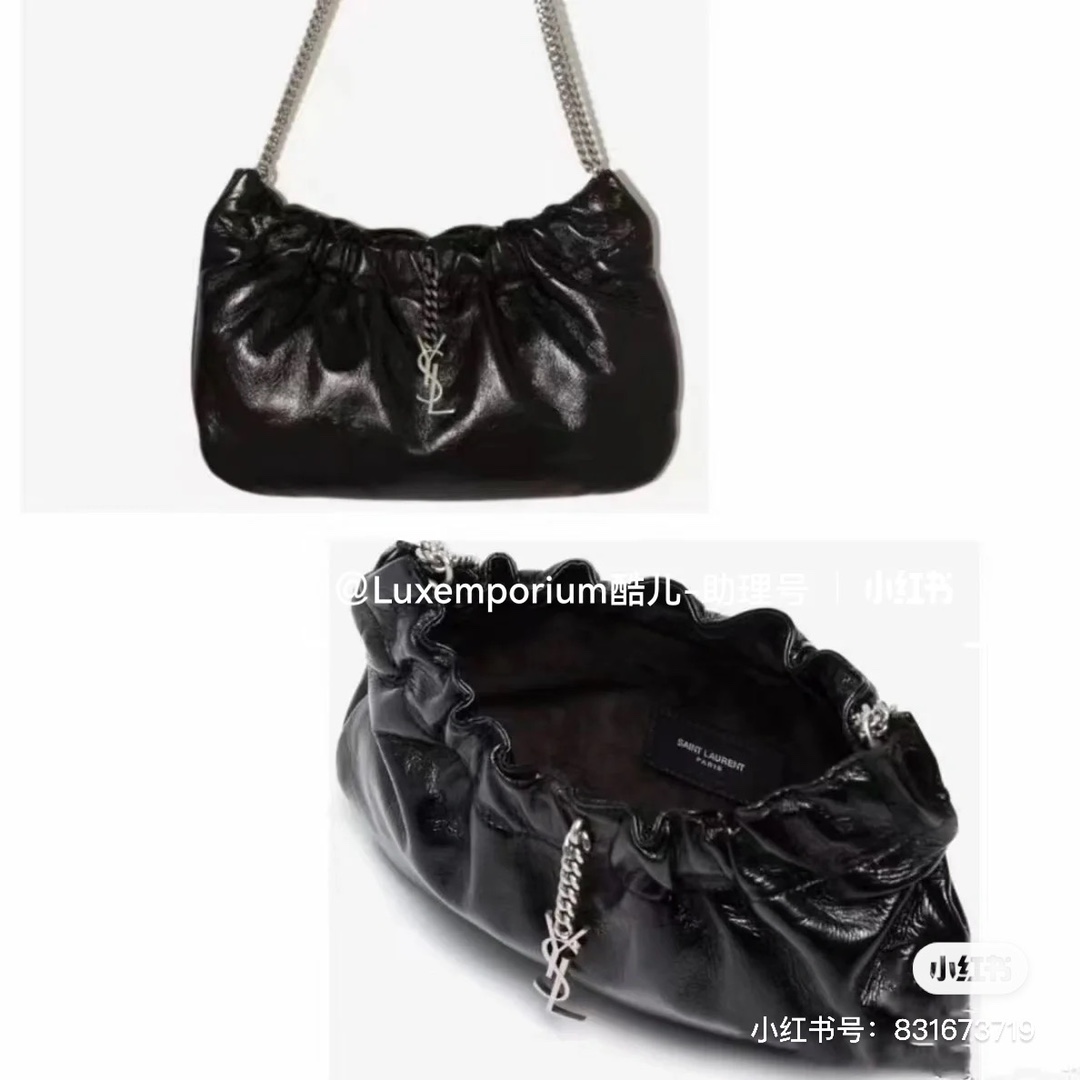 Saint laurent Ysl 专柜新款云朵型腋下链条包 681632黑色银扣