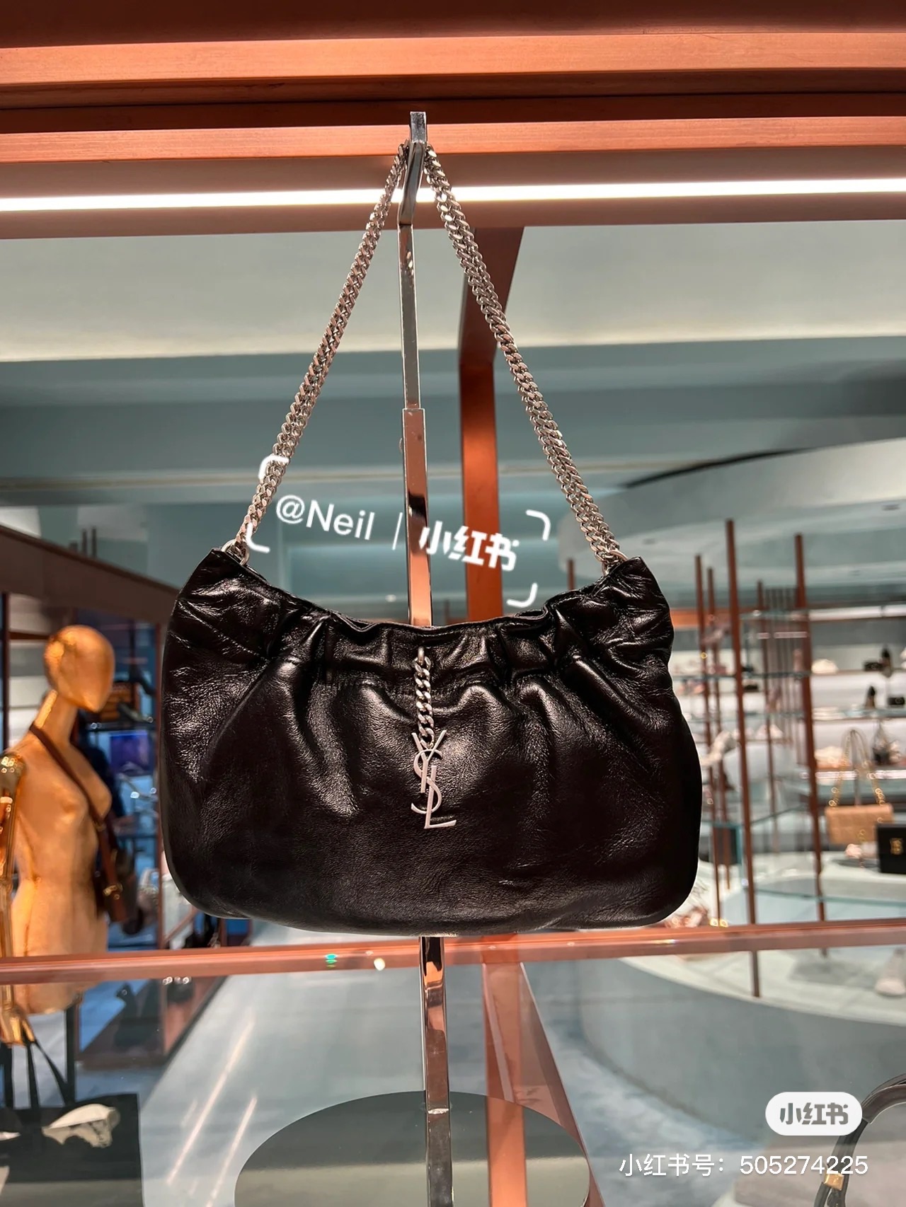 Saint laurent Ysl 专柜新款云朵型腋下链条包 681632黑色银扣