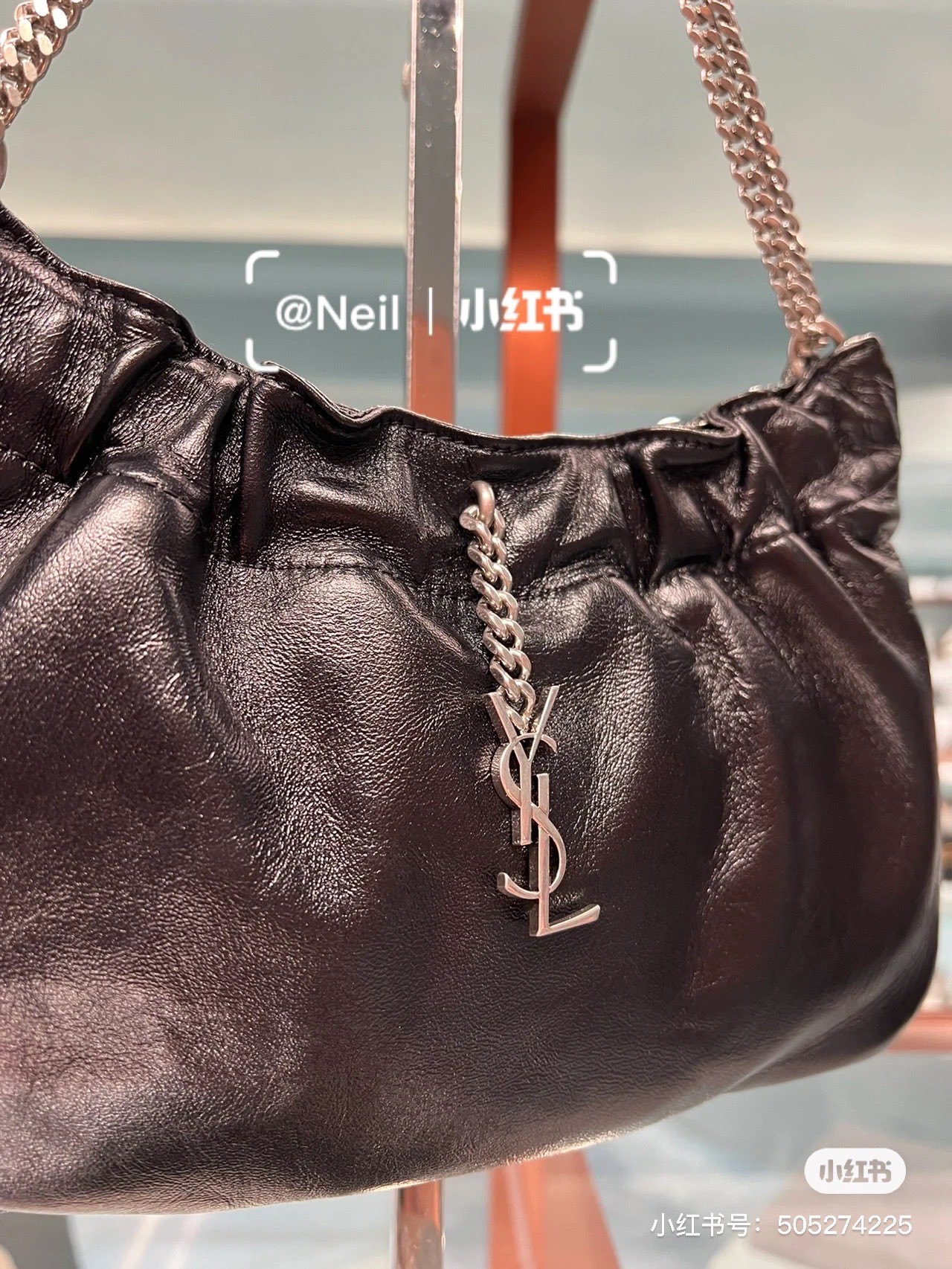 Saint laurent Ysl 专柜新款云朵型腋下链条包 681632黑色银扣