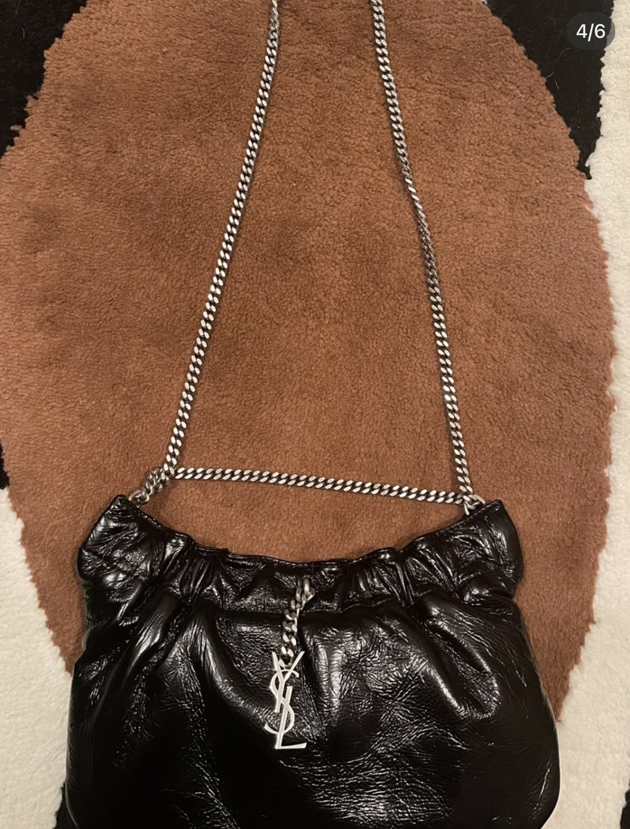 Saint laurent Ysl 专柜新款云朵型腋下链条包 681632黑色银扣